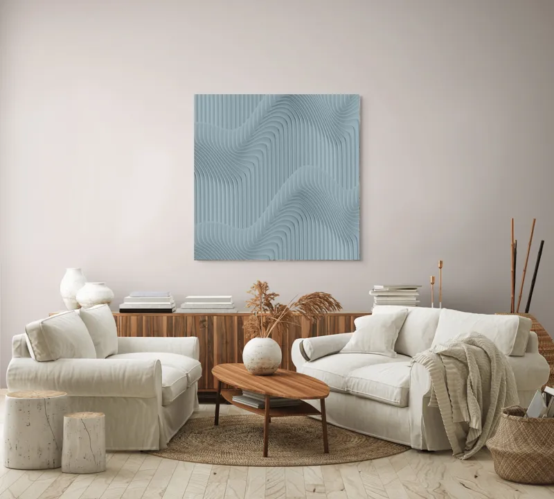 Tablou Canvas Valuri sinuoase verticale albastru textură unduire abstractizare, 100 x 100 cm – poza 3