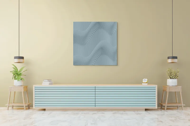Tablou Canvas Valuri sinuoase verticale albastru textură unduire abstractizare, 100 x 100 cm – poza 5