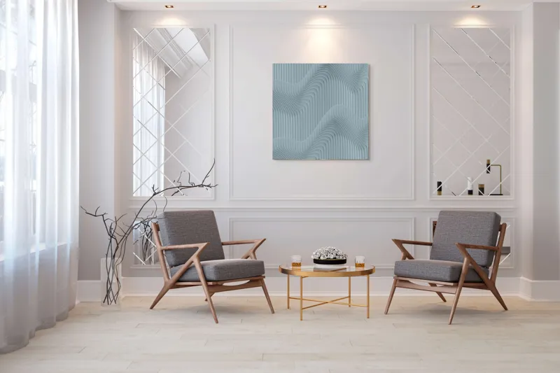 Tablou Canvas Valuri sinuoase verticale albastru textură unduire abstractizare, 100 x 100 cm – poza 7