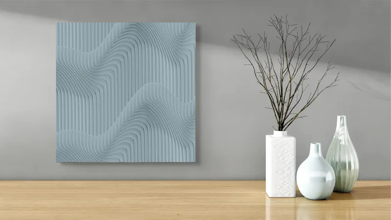 Tablou Canvas Valuri sinuoase verticale albastru textură unduire abstractizare, 50 x 50 cm – poza 3
