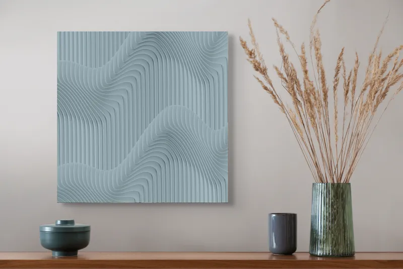 Tablou Canvas Valuri sinuoase verticale albastru textură unduire abstractizare, 50 x 50 cm – poza 4