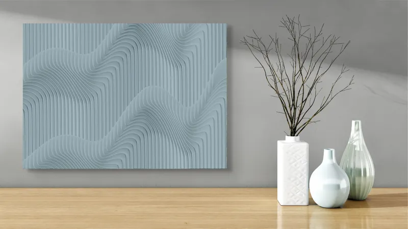 Tablou Canvas Valuri sinuoase verticale albastru textură unduire abstractizare, 70 x 50 cm – poza 3
