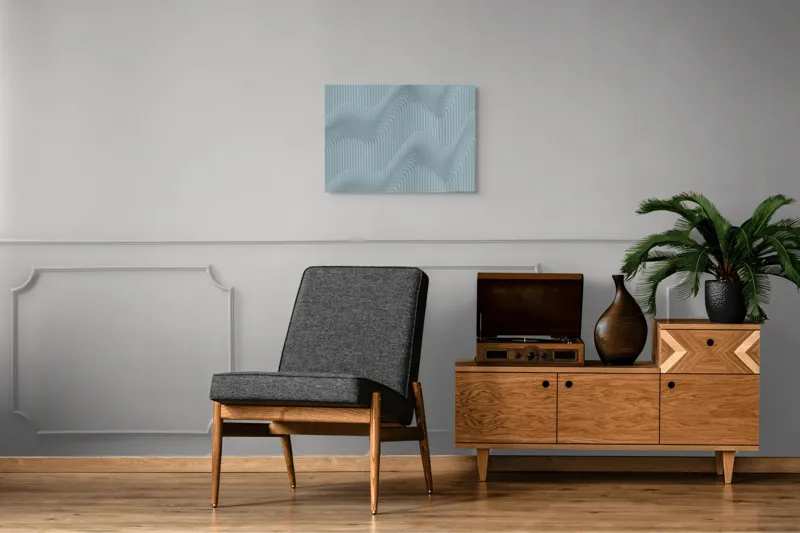 Tablou Canvas Valuri sinuoase verticale albastru textură unduire abstractizare, 70 x 50 cm – poza 4