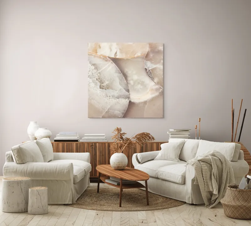 Tablou Canvas Marmură Albă și Bej – Design Abstract Elegant, 100 x 100 cm – poza 3