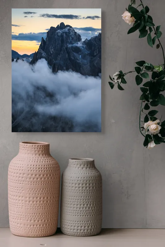 Tablou Canvas Peisaj Montan cu Ceață în Nuanțe de Gri, 39 x 54 cm – poza 6
