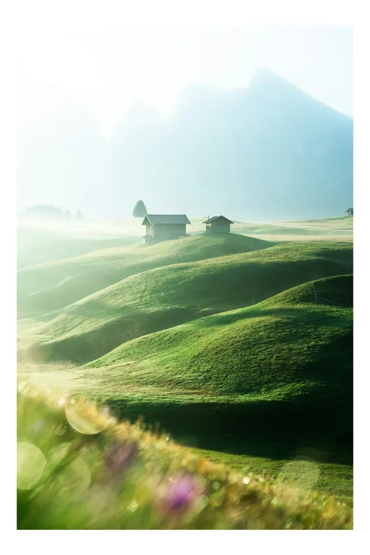 Tablou Canvas Peisaj Montan cu Cabane Verde, 50 x 50 cm