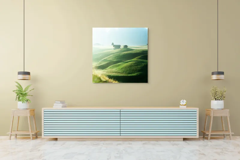Tablou Canvas Peisaj Montan cu Cabane Verde, 100 x 100 cm – poza 5