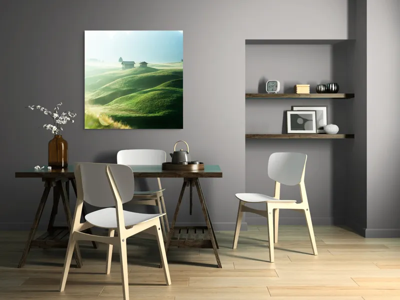 Tablou Canvas Peisaj Montan cu Cabane Verde, 100 x 100 cm – poza 6