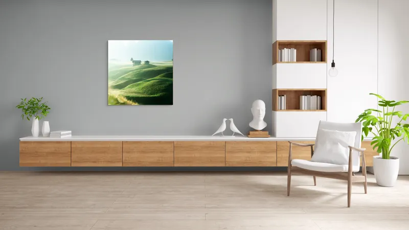 Tablou Canvas Peisaj Montan cu Cabane Verde, 100 x 100 cm – poza 8