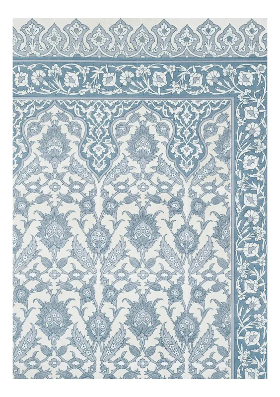 Tablou Canvas cu Broderie Albastră, Motive Floral-Geometrice, 50 x 90 cm