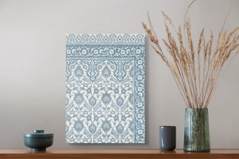 Tablou Canvas cu Broderie Albastră, Motive Floral-Geometrice, 39 x 54 cm – poza 3