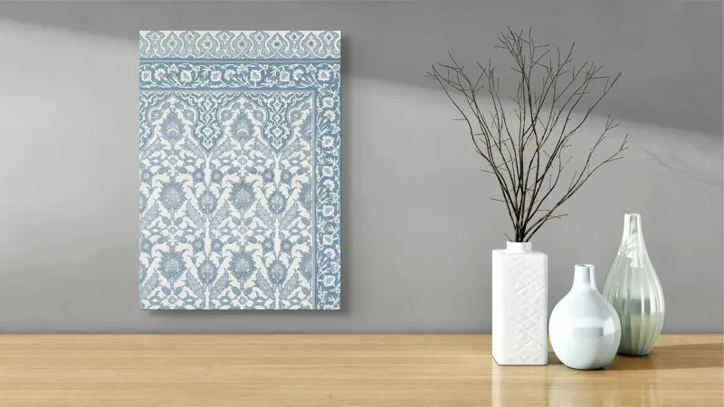 Tablou Canvas cu Broderie Albastră, Motive Floral-Geometrice, 39 x 54 cm – poza 4