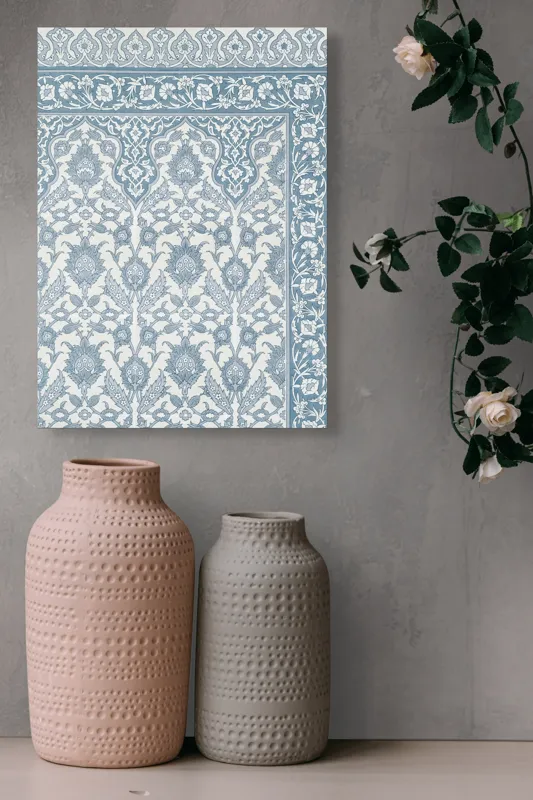 Tablou Canvas cu Broderie Albastră, Motive Floral-Geometrice, 39 x 54 cm – poza 6