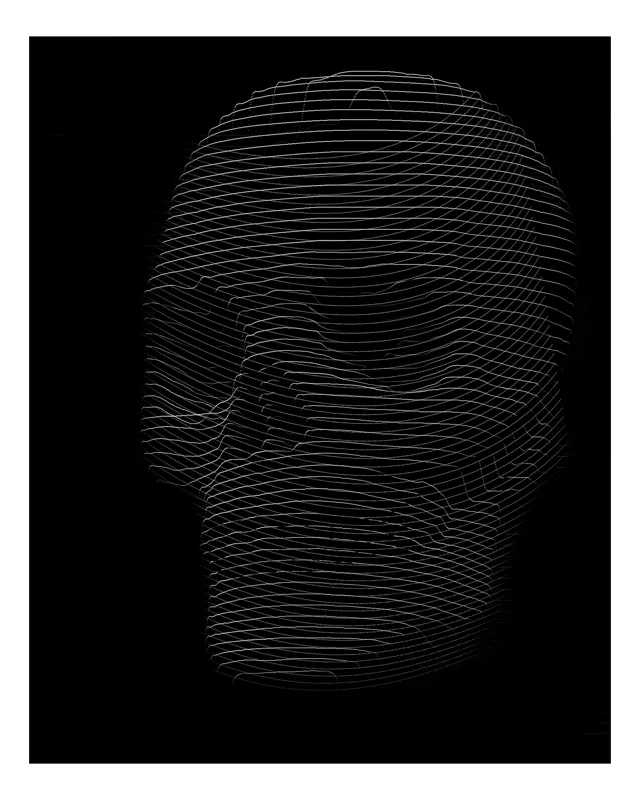 Tablou Canvas Design Craniu cu Linii Alb-Negru, 100 x 100 cm