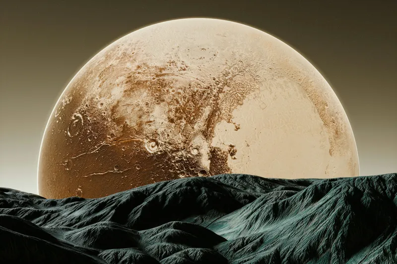 Tablou Canvas, "Luna gigantă peste peisaj montan", Planeta, Asfințit, Pământ, Valuri, Umbre, 150 x 100 cm – poza 2