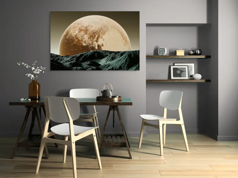Tablou Canvas, "Luna gigantă peste peisaj montan", Planeta, Asfințit, Pământ, Valuri, Umbre, 150 x 100 cm – poza 5