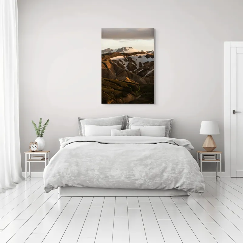 Tablou Canvas, Peisaj Montan cu Zăpadă și Apus, 70 x 100 cm – poza 3