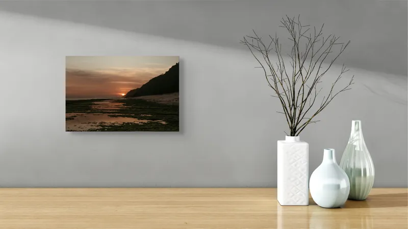 Tablou Canvas, "Apus de soare peste ocean liniștit", Apus, Cer, Nor, Ocean, Culori, Serene, Stânci, Reflexie, Natură, Peisaj, 39 x 26 cm – poza 8