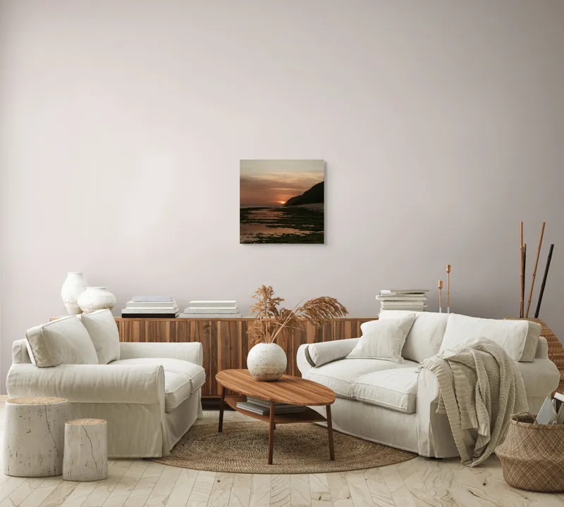 Tablou Canvas, "Apus de soare peste ocean liniștit", Apus, Cer, Nor, Ocean, Culori, Serene, Stânci, Reflexie, Natură, Peisaj, 50 x 50 cm – poza 7