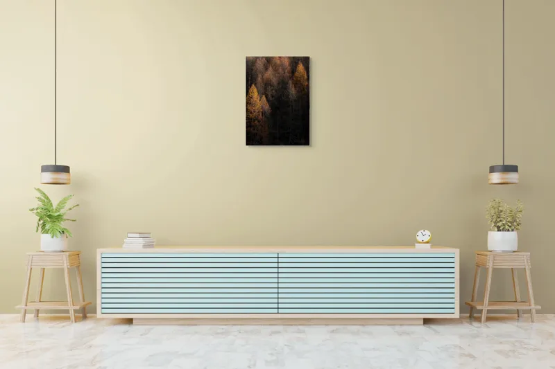Tablou Canvas, "Toamna întunecată în pădurea de conifere", Copaci, Toamnă, Lumină, Umbre, Pădure, Contrast, Frunziș, Armonie, Tablou, Natură, 50 x 70 cm – poza 6