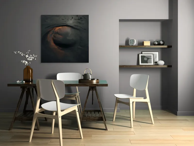 Tablou Canvas, "Vulcan în erupție în noapte.", Vârtej, Întunecat, Vortex, Abstract, Misterios, Textură, Umbre, Lumină, Forme, Întunecime, 100 x 100 cm – poza 6