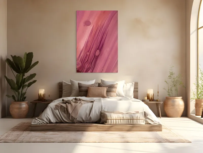 Tablou Canvas Abstrahție Roz cu Texturi și Fluiditate, 100 x 150 cm – poza 3