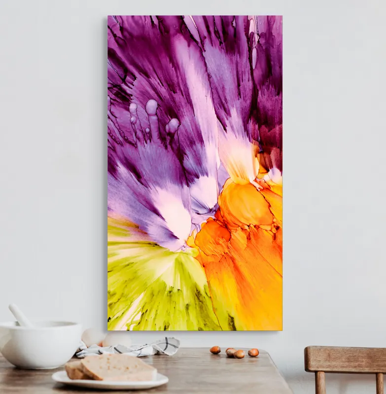 Tablou Canvas, "Revărsare de culori vii și intense", Culori, Explozie, Dinamism, Energie, Contrast, Flori, Abstracție, Violete, Vibrant, Lumină, 50 x 90 cm – poza 3