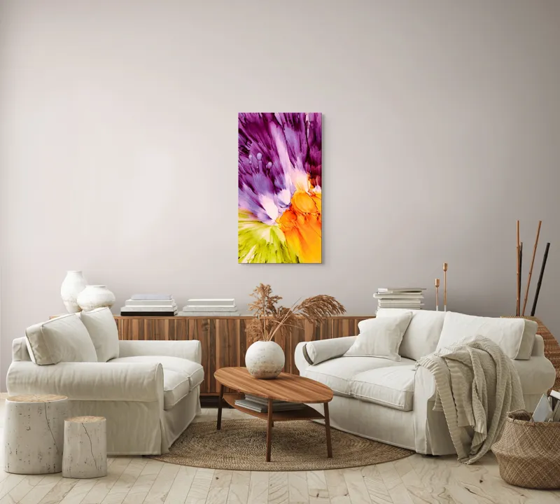 Tablou Canvas, "Revărsare de culori vii și intense", Culori, Explozie, Dinamism, Energie, Contrast, Flori, Abstracție, Violete, Vibrant, Lumină, 50 x 90 cm – poza 7