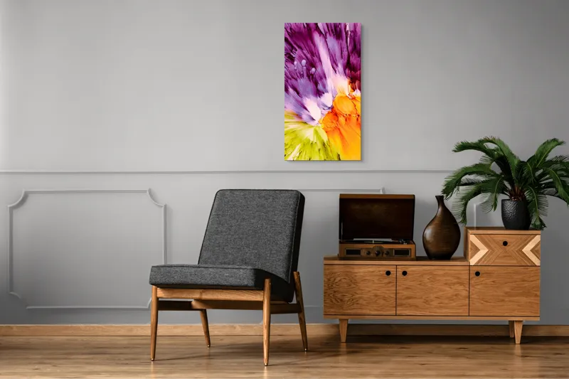 Tablou Canvas, "Revărsare de culori vii și intense", Culori, Explozie, Dinamism, Energie, Contrast, Flori, Abstracție, Violete, Vibrant, Lumină, 50 x 90 cm – poza 8