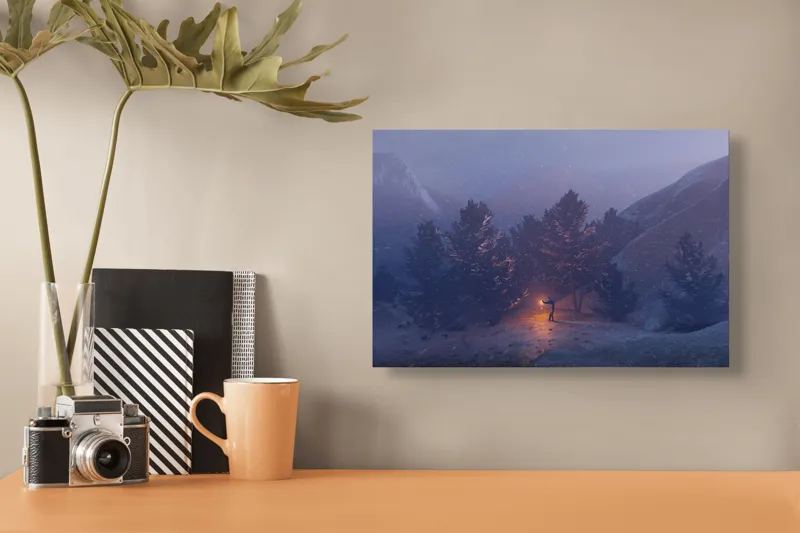 Tablou Canvas Pădure Misterioasă cu Dansul Focului și Lumină, 39 x 26 cm – poza 3