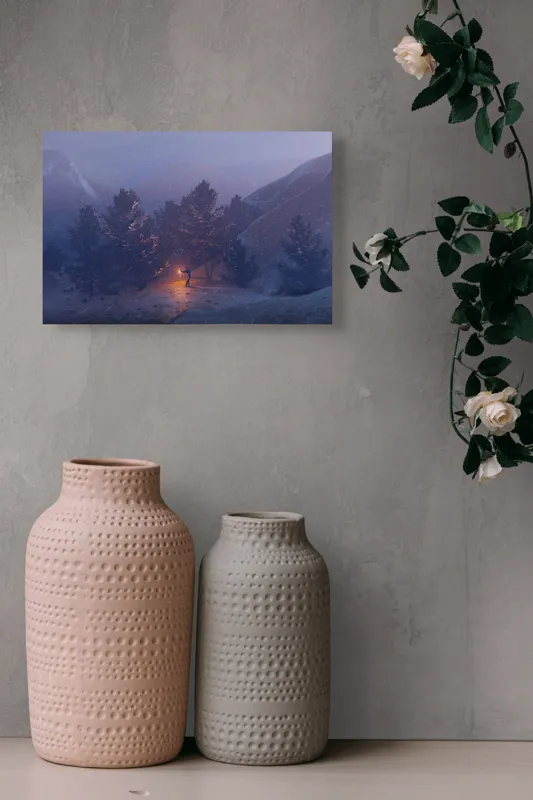Tablou Canvas Pădure Misterioasă cu Dansul Focului și Lumină, 39 x 26 cm – poza 4