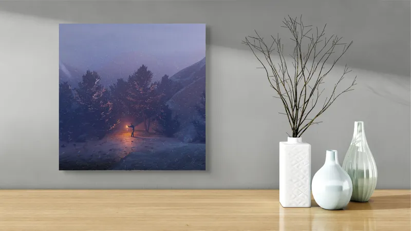Tablou Canvas Pădure Misterioasă cu Dansul Focului și Lumină, 50 x 50 cm – poza 3