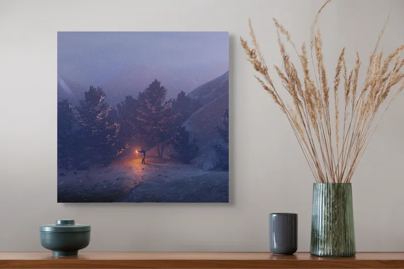 Tablou Canvas Pădure Misterioasă cu Dansul Focului și Lumină, 50 x 50 cm – poza 4