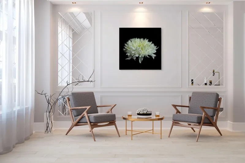 Tablou Canvas cu Floare Albă, Contrast Întunecat, 100 x 100 cm – poza 7