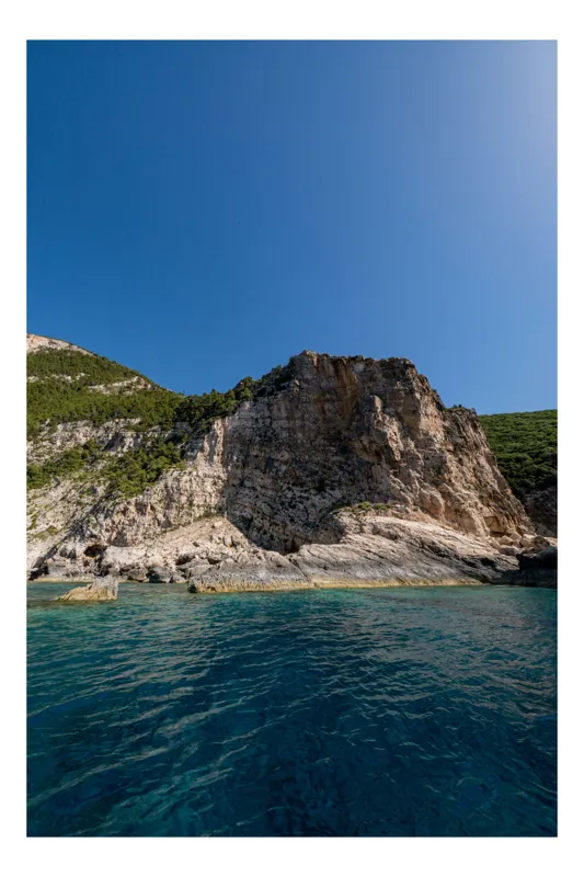 Tablou Canvas Peisaj Ocean Stânci Albastru Natură Verde, 39 x 54 cm