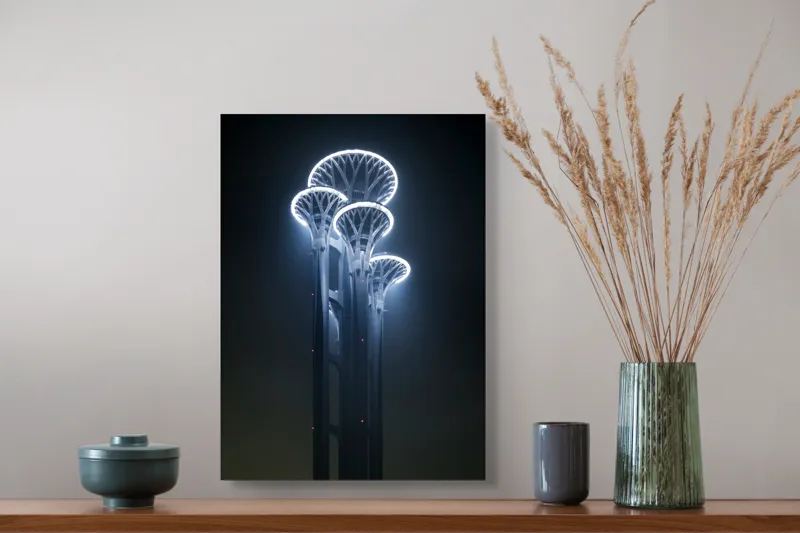 Tablou Canvas Turnuri Viselor Iluminate Nocturn Albastru, 39 x 54 cm – poza 3