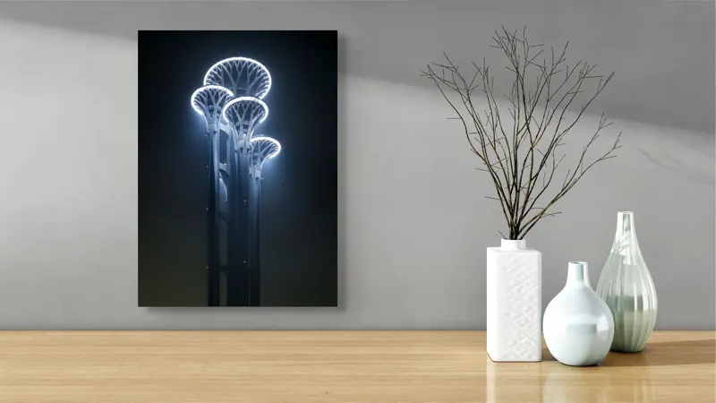 Tablou Canvas Turnuri Viselor Iluminate Nocturn Albastru, 39 x 54 cm – poza 4