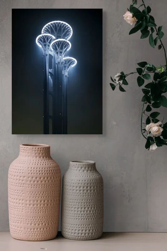Tablou Canvas Turnuri Viselor Iluminate Nocturn Albastru, 39 x 54 cm – poza 6