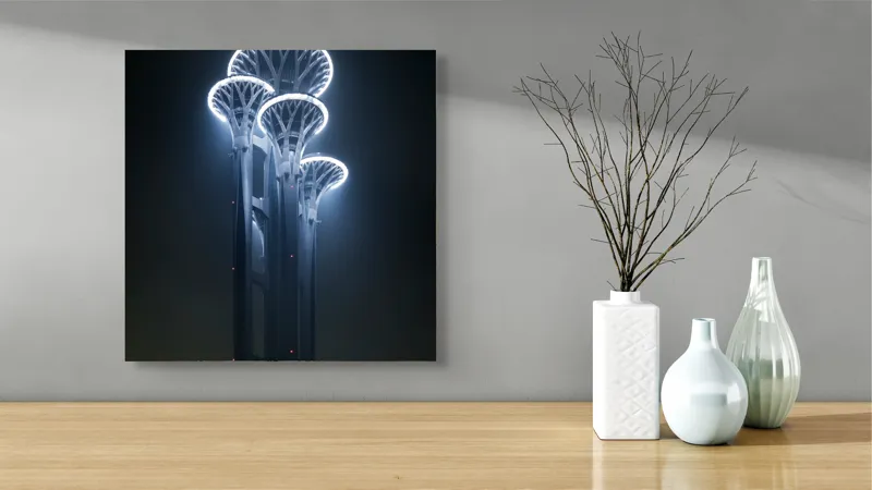 Tablou Canvas Turnuri Viselor Iluminate Nocturn Albastru, 50 x 50 cm – poza 3