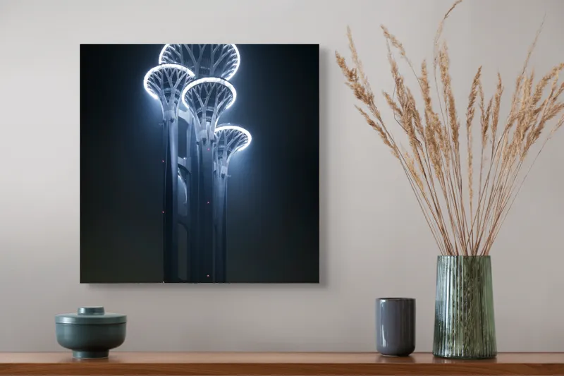 Tablou Canvas Turnuri Viselor Iluminate Nocturn Albastru, 50 x 50 cm – poza 4