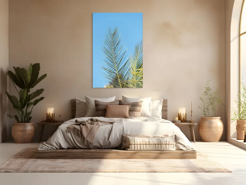 Tablou Canvas Modern cu Frunze și Cer Albastru pentru Decorare Interioară, 100 x 150 cm – poza 3