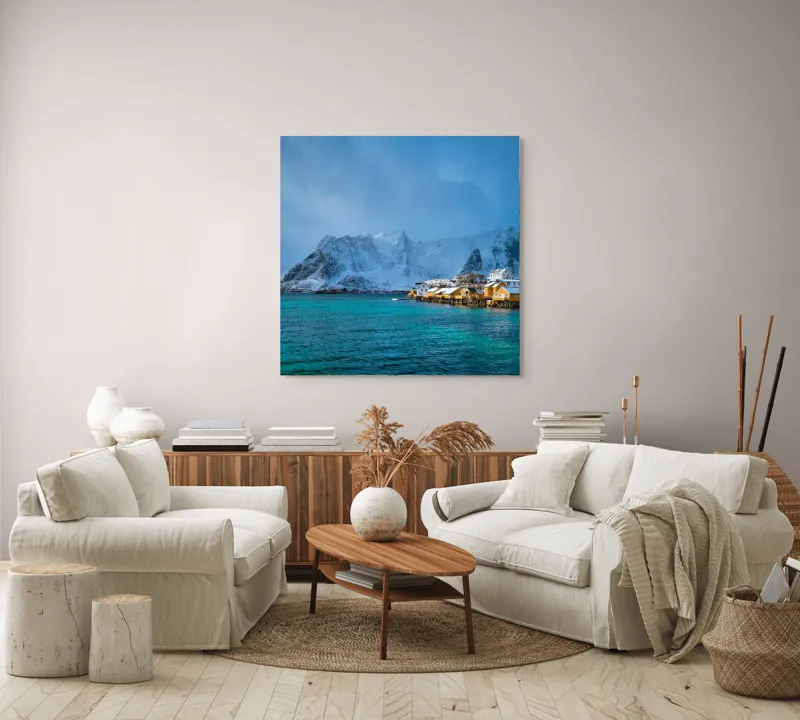 Tablou Canvas, "Liniștea zăpezii sub cerul albastru", 100 x 100 cm – poza 3