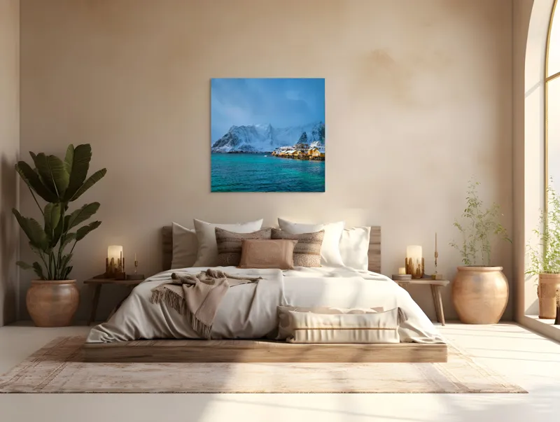 Tablou Canvas, "Liniștea zăpezii sub cerul albastru", 100 x 100 cm – poza 4