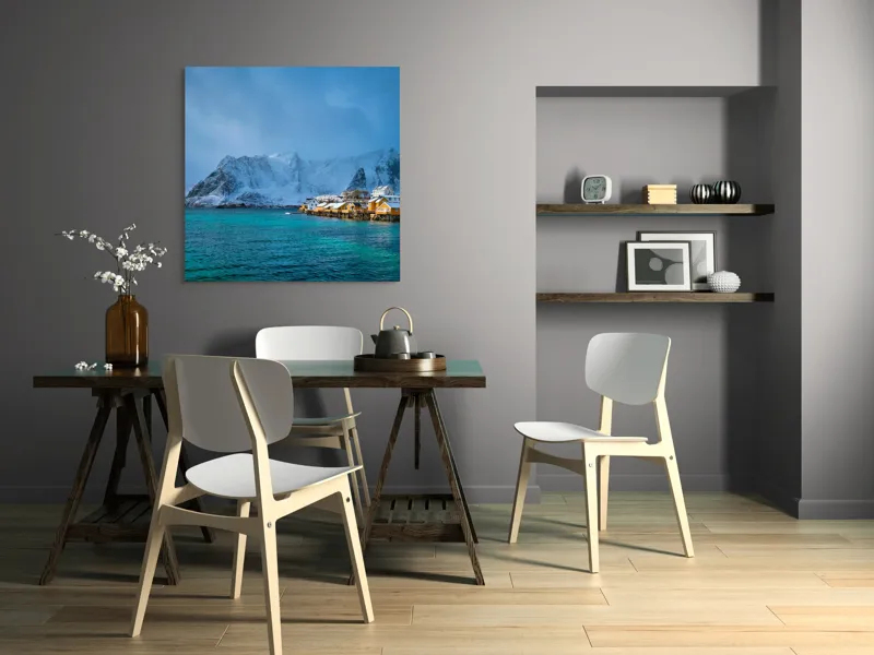Tablou Canvas, "Liniștea zăpezii sub cerul albastru", 100 x 100 cm – poza 6