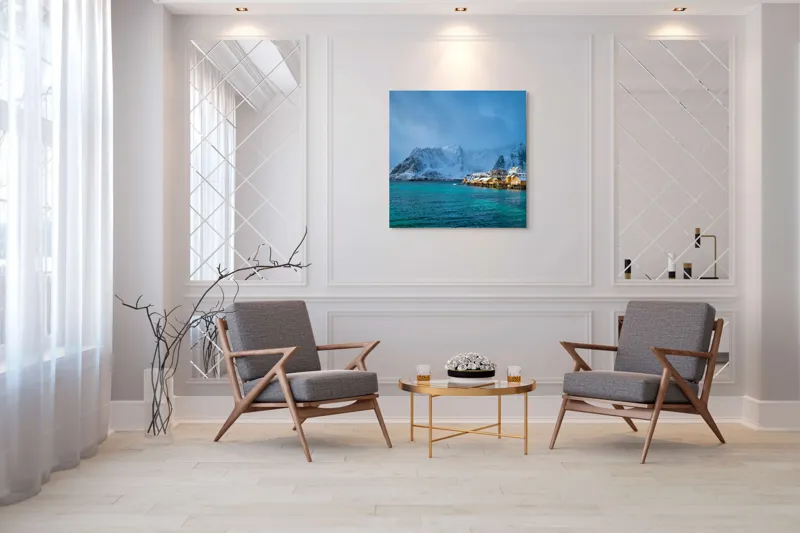 Tablou Canvas, "Liniștea zăpezii sub cerul albastru", 100 x 100 cm – poza 7