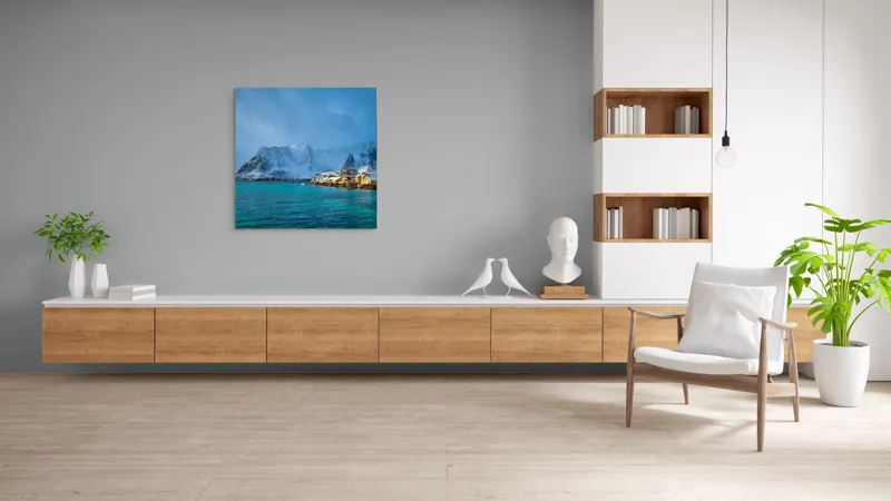 Tablou Canvas, "Liniștea zăpezii sub cerul albastru", 100 x 100 cm – poza 8
