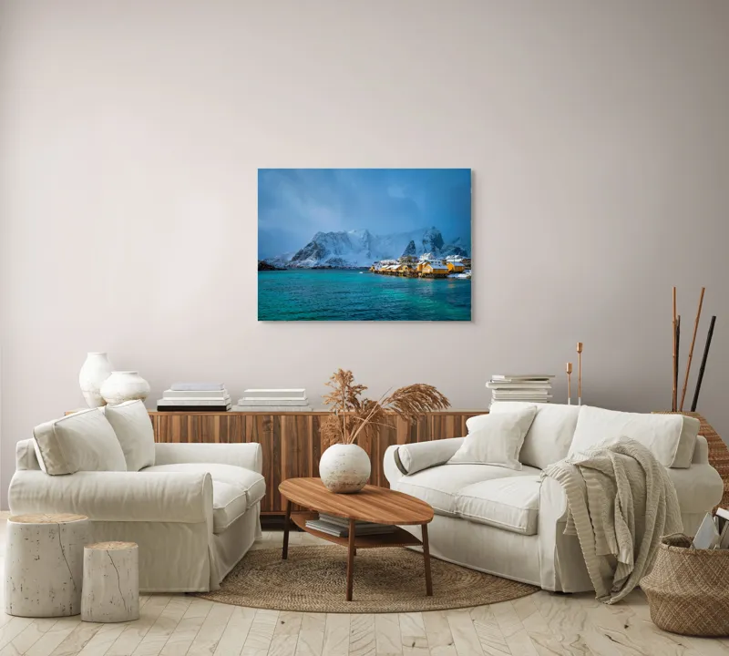 Tablou Canvas, "Liniștea zăpezii sub cerul albastru", 100 x 70 cm – poza 3