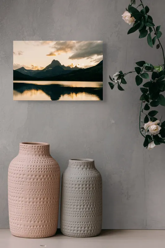 Tablou Canvas pe temă Reflecții de aur peste munți liniștiți, 39 x 26 cm – poza 4