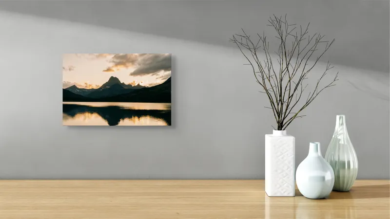 Tablou Canvas pe temă Reflecții de aur peste munți liniștiți, 39 x 26 cm – poza 8