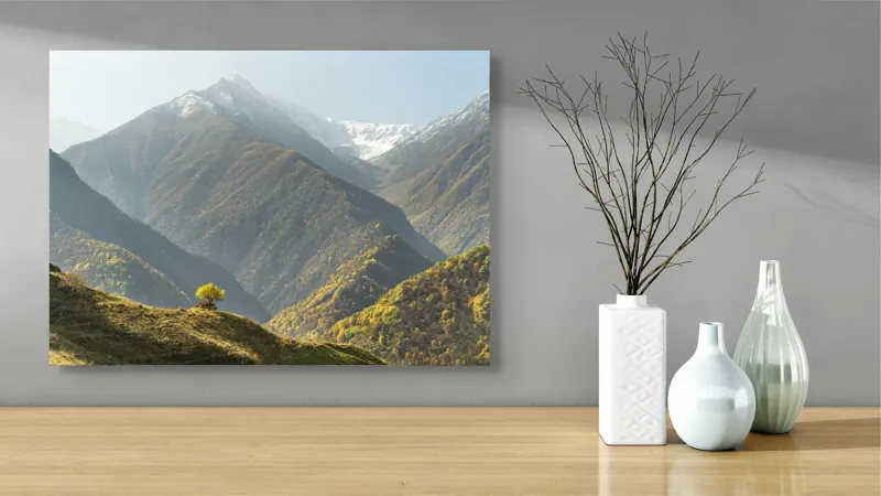 Tablou Canvas pe temă Toamna în umbra muntelui înzăpezit, 70 x 50 cm – poza 3